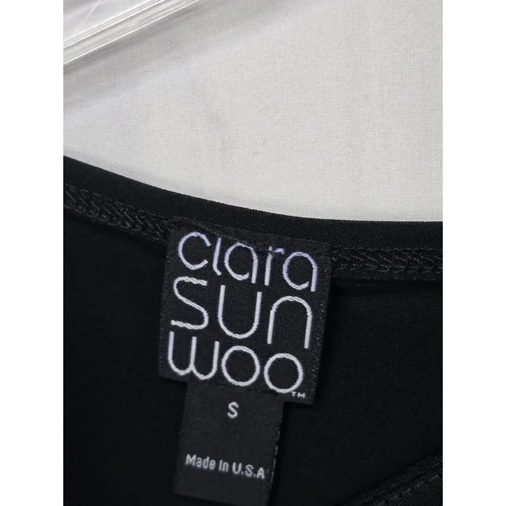 CLARA SUN WOO PEEKABOO SHOULDER DRAPED 3/4 SLEEVE BLACK TOP SIZE SMALL